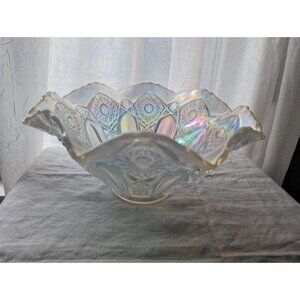Vintage LE Smith Iridescent Glass Bowl With Scalloped Edge Moon Stars
